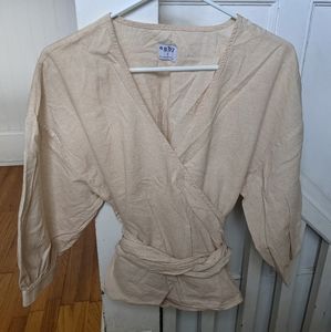 Esby Colette Wrap Top in Light Tan Stripe